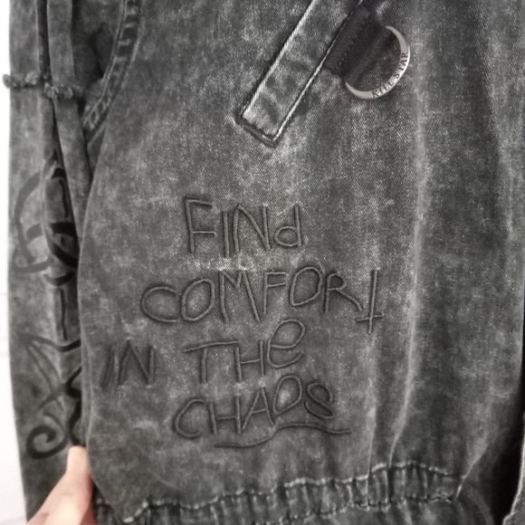 Nwt gothic Killstar duster GORGEOUS trench coat w hood! Acid washed unisex denim - Picture 16 of 16